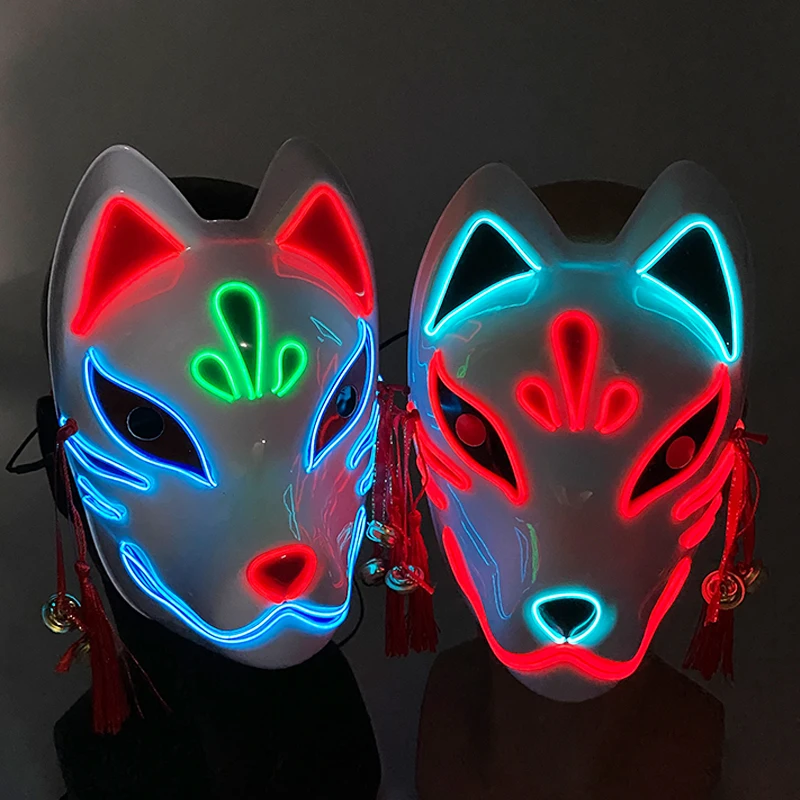 Attractive Halloween LED Mask Cosplay Fox Full Face Headgear Mask For Men Women Neon Light EL Wire Mask