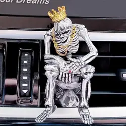 Skeleton Car Air Freshener, Desperate Crown Gold Chain Skull Aromatherapy Tablets Car Diffuser, Clip On Air Conditioner Outlet