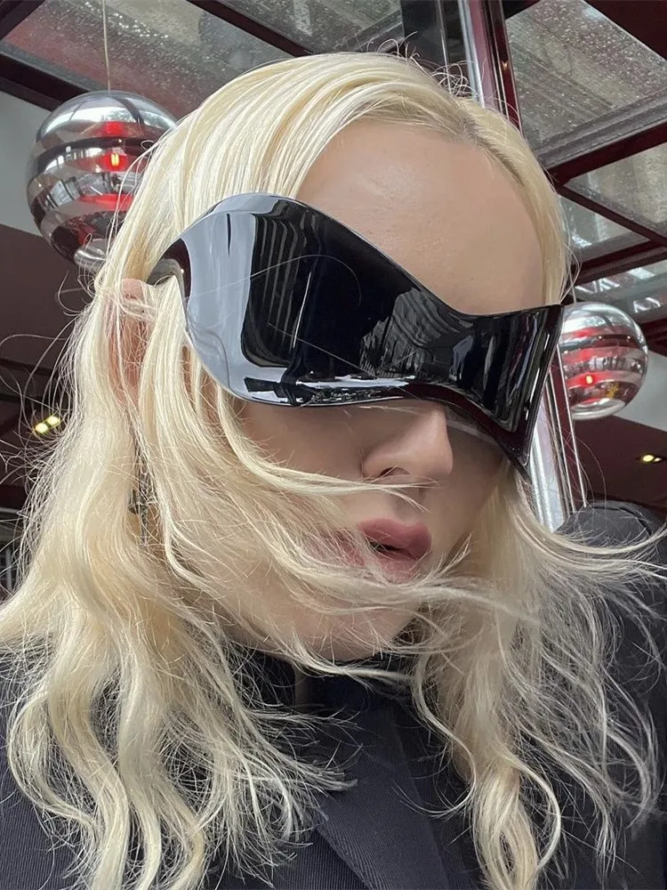 Oversize Cyberpunk Retro jednoczęściowe okulary przeciwsłoneczne z przyszłą technologią dla kobiet Y2K Fashion Super Sunglasses Punk Mask UV400