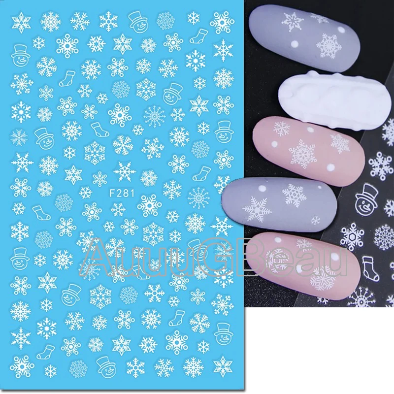 Nail Art 3d Decals Winter Christmas White Black Blue Gold Snowflakes Back Glue Nail Stickers Decoration For Nail Tips Beauty