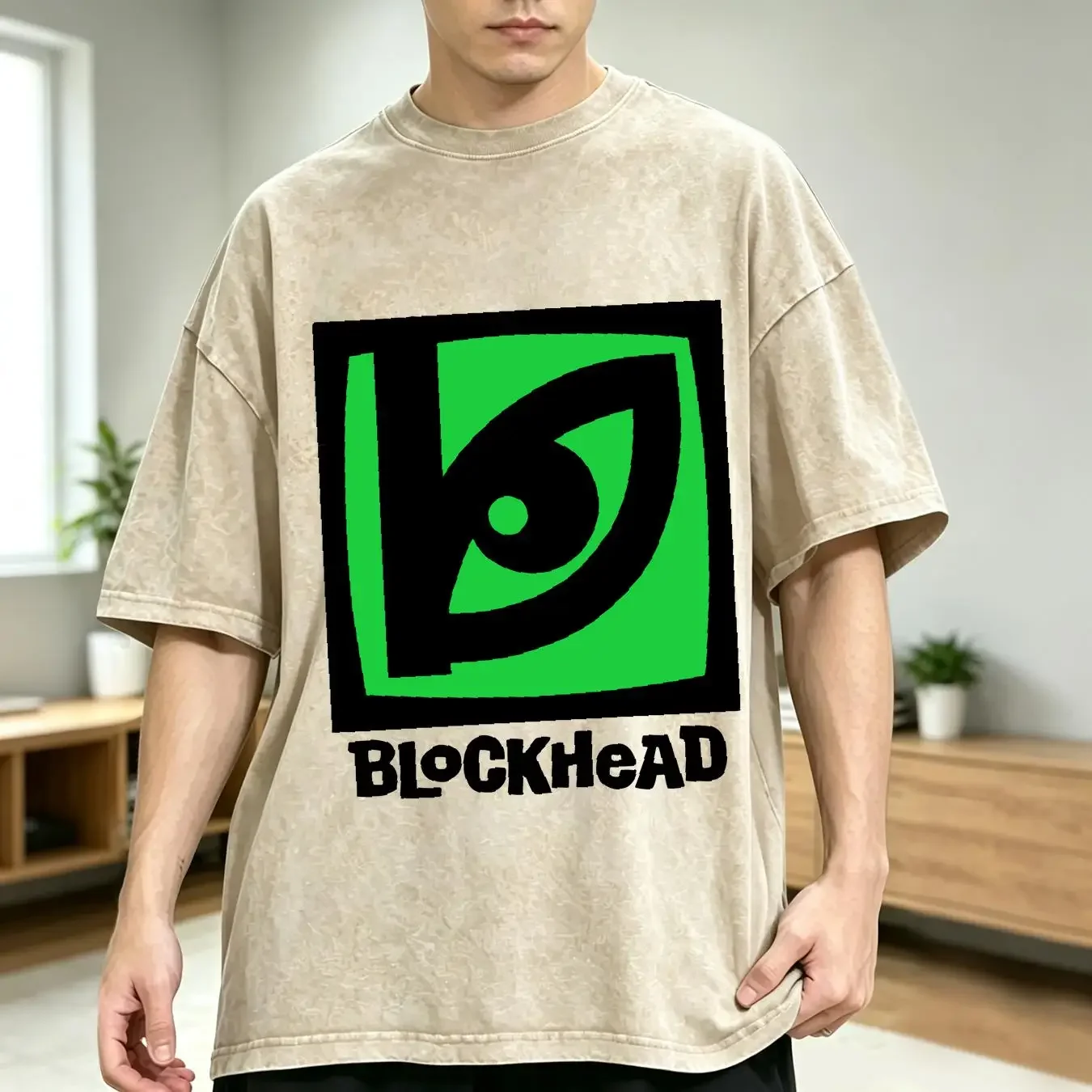 washed T Shirt Blockhead skateboards green peeping eye retro skateboarding designs long or short sleeves vintage Washed fashion