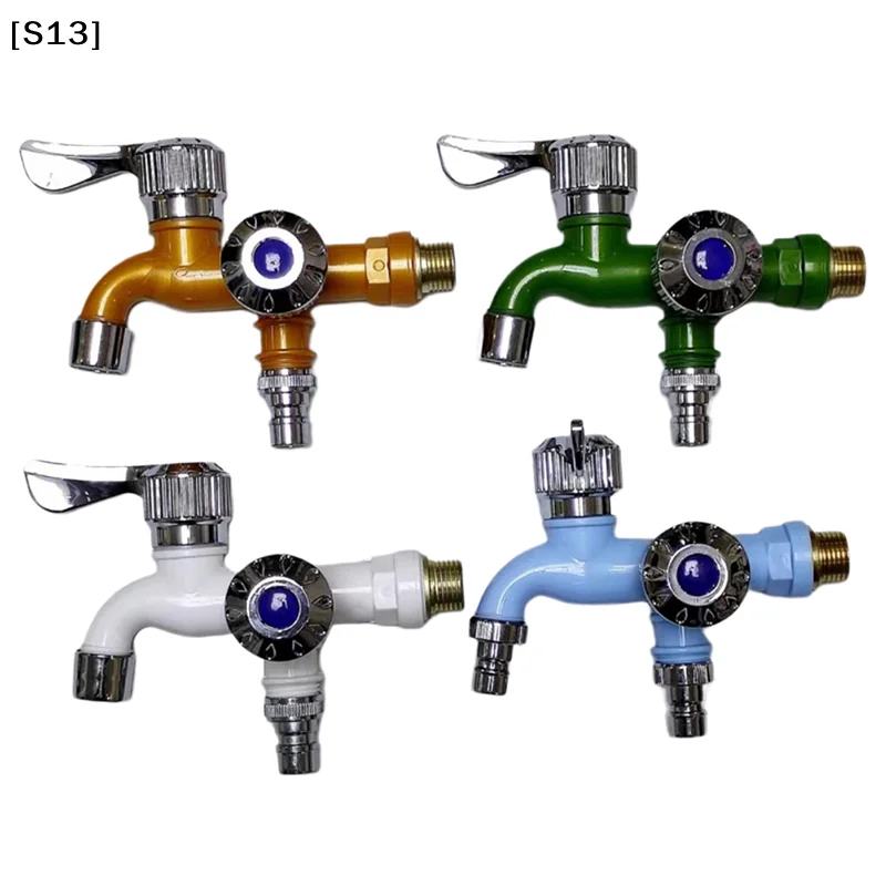 Dual Control Double Outlet Water Tap 1/2 Universal Interface Plastic Faucet Home Bathroom Irrigation Quick Connector