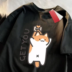Catching Baby Fun Cat Print Japanese Style Clothes Women Fashion Oversize T-Shirt Casual O-neck Tops Summer Loose T Shirt Y2K