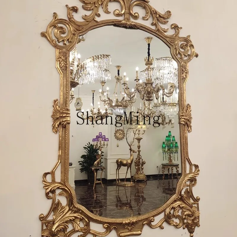 FG Heavy Industries Luxury Brass Entrance Mirror Oval Heavy Industries Carved Pigeon Vintage All Copper Mirror Entrance Table