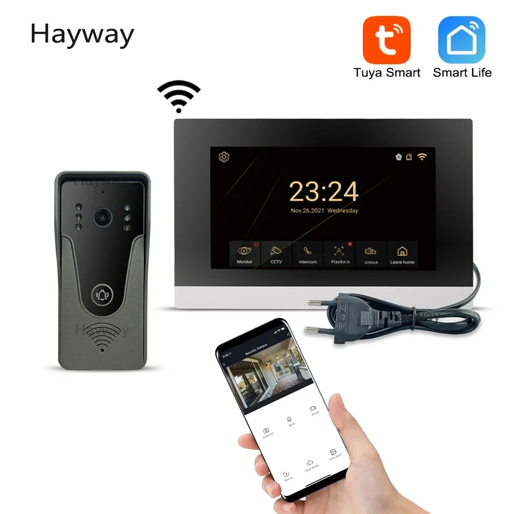 Sistema de intercomunicación de vídeo 1080P para el hogar, timbre inalámbrico con WiFi, inteligente, con visión nocturna infrarroja, detección de movimiento, TUYA