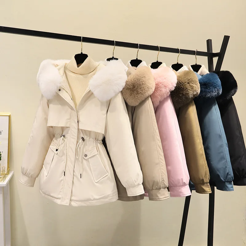2026 Winter New Korean Edition Thickened Loose Warm Cotton Jacket Large Women's Cotton Jacket Medium Long Style Pie Overcomes
