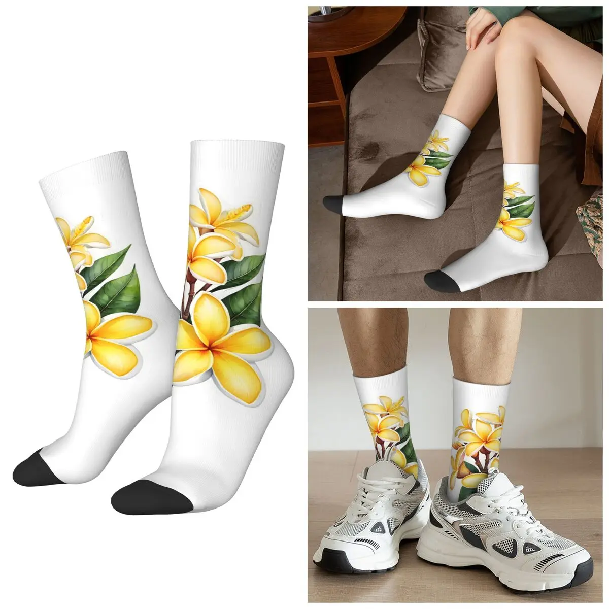 

Всесезонные желтые носки Plumeria, спортивные носки в стиле Харадзюку, мягкие впитывающие пот чулки для мужчин и женщин, подарки