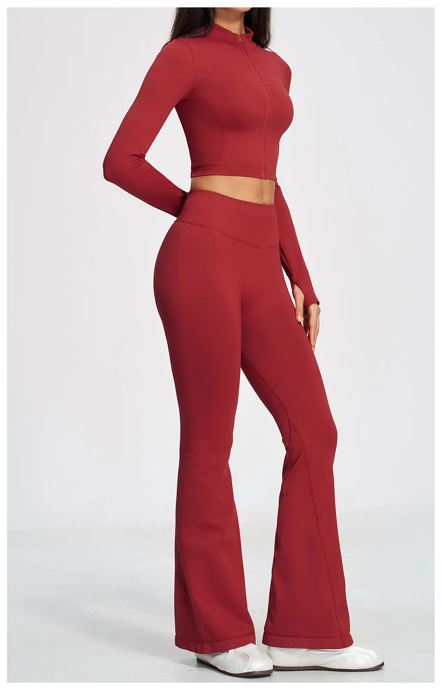 Neues 2-teiliges Yoga-Set, nahtloses Sportoutfit, Damen-Trainingsanzug, Lauf- und Workout-Kleidung, langärmelig, mit Reißverschluss, Sportbekleidung – Detail 7