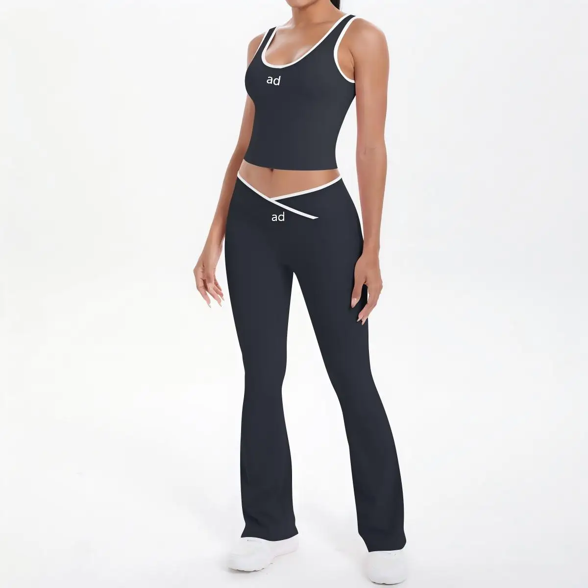 2026 new double-sided brushed contrasting color tight and breathable cross yoga suit set, sports running fitness two-piece set