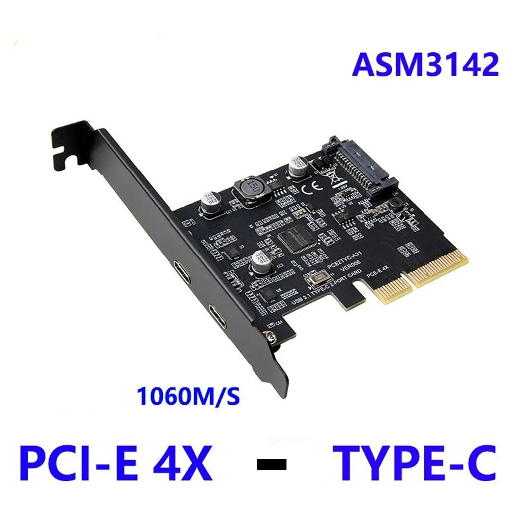 

PCI-E PCI Express 4X к USB 3,1 Gen 2 (10 Гбит/с) 2-портовая Расширительная карта типа C ASM3142 чип 15-контактный разъем для Windows/Linux