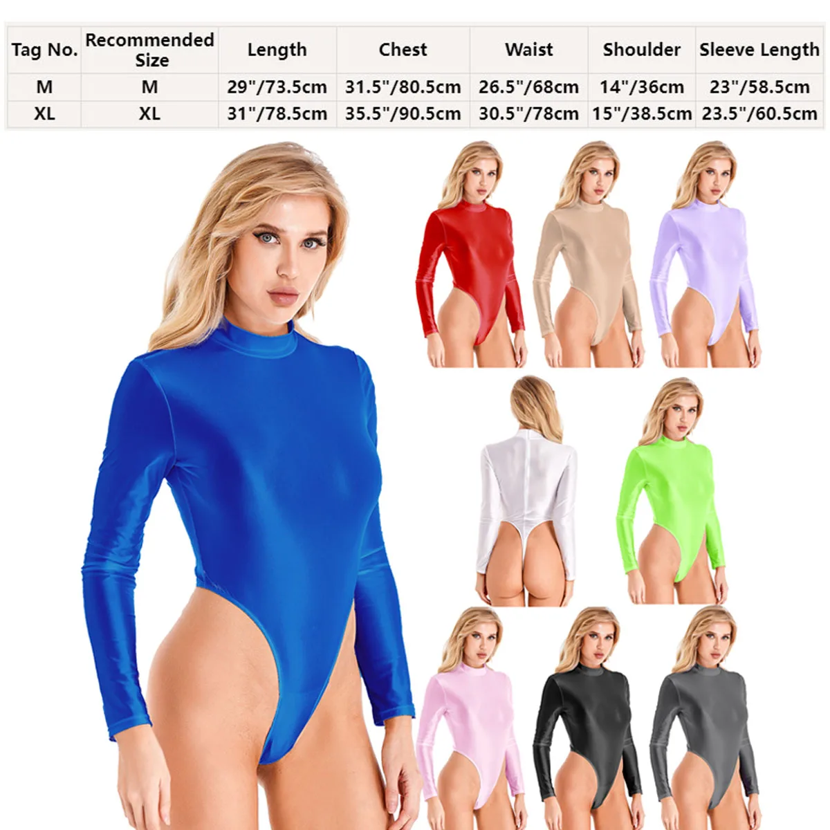 Womens Glossy High Cut Bodysuit Oil Shiny Long Sleeve One-piece Leotard Swimwear Swimsuit Sexy Sportswear Bathing Suit Beachwear