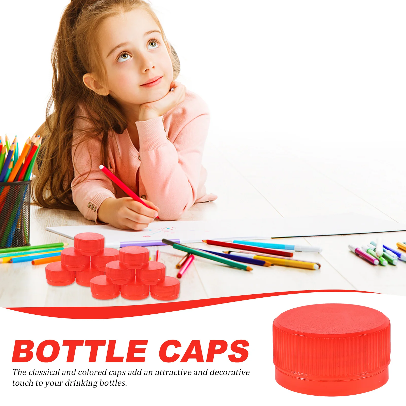 

100pcs Colored Puzzle Bottle Caps for DIY Crafts Kids Educational Materials Plastic Bottle Covers Yellow Home Decor
