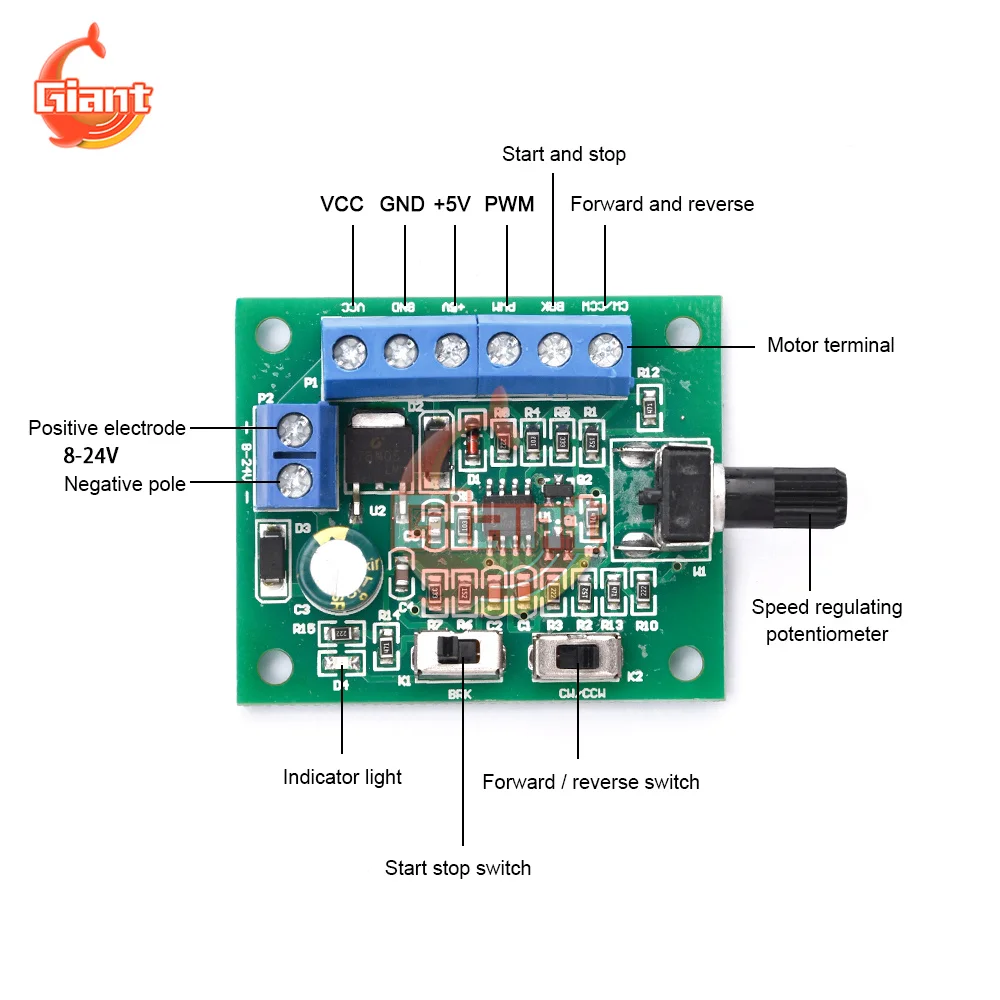 8-24V Brushless DC Motor Speed Controller Driver PWM Speed Control Board Pinpoint Regulator Forward And Backward Control 18KHz