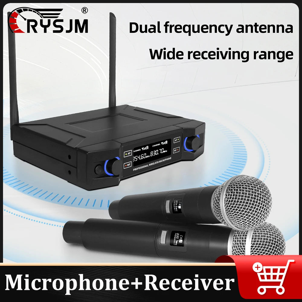 

Professional Microphone System Dual Channel UHF Dynamic Fixed Frequency Handheld Dynamic Mic For Karaoke Party ﻿With Receiver