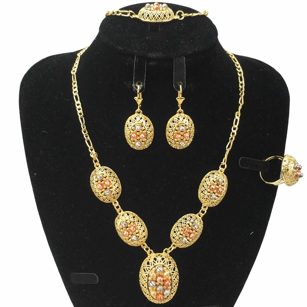 

4pcs/set Trendy Chain Dubai Gold-Plated Necklaces for Women Colorful Balls Cubic Zirconia Jewelry Set FHK17567