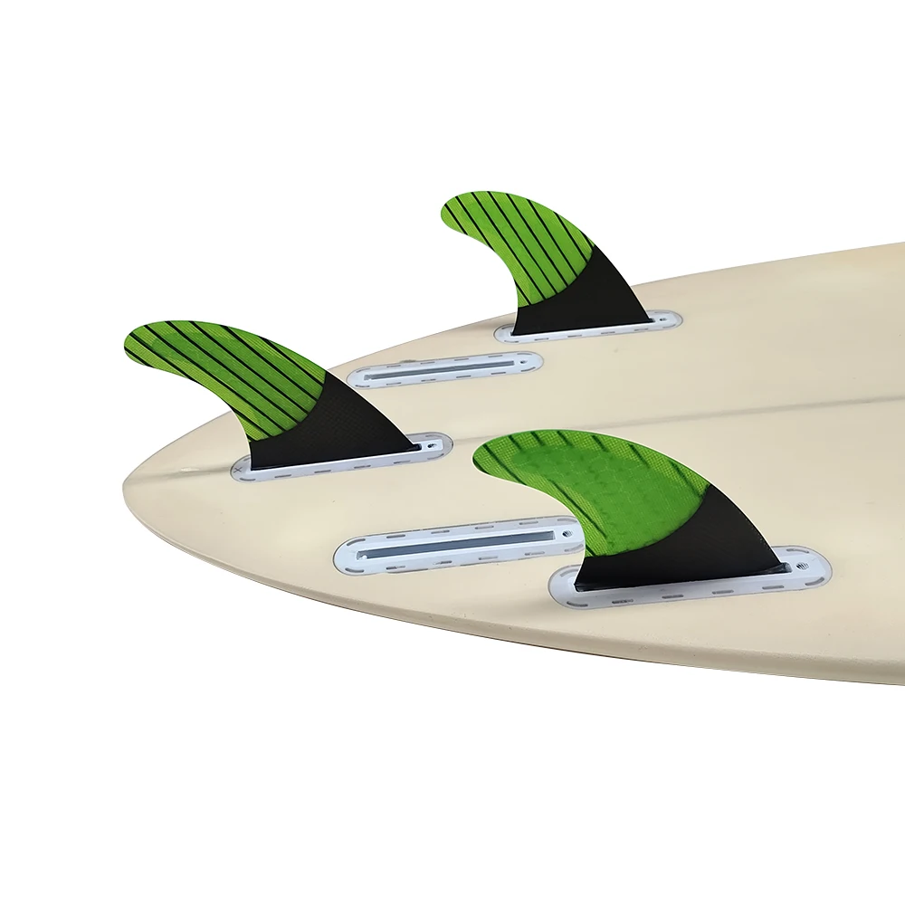 Fiberglass Honeycomb With Carbon UPSURF FUTURE G5/G7 Size Surfboard Fins Thruster(3 Fins) Single Tabs Green With Black Surf Fins