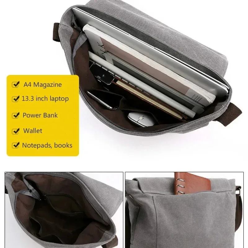 Men's Crossbody Bags Canvas Shoulder Bag Messenger New Fashion Casual Solid Multi Function Portable Male