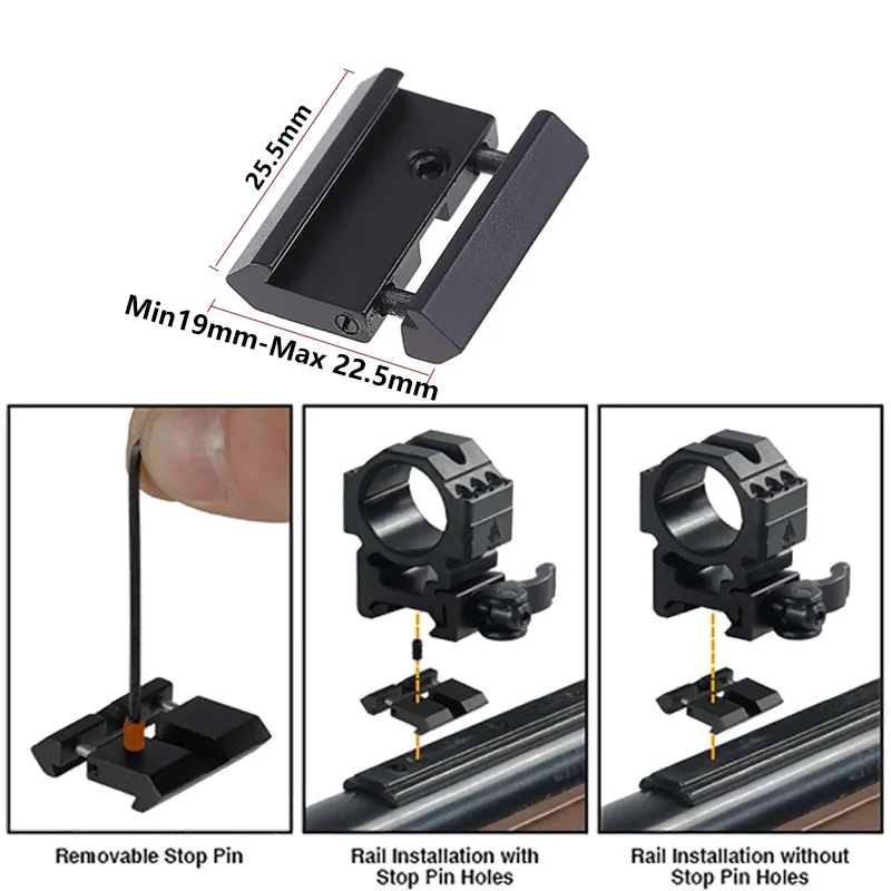 スコープマウントレール調整可能アダプター、20mmピカティニーから11mm、ミニレールコンバーター、アルミニウム合金、狩猟、おもちゃの銃アクセサリー
