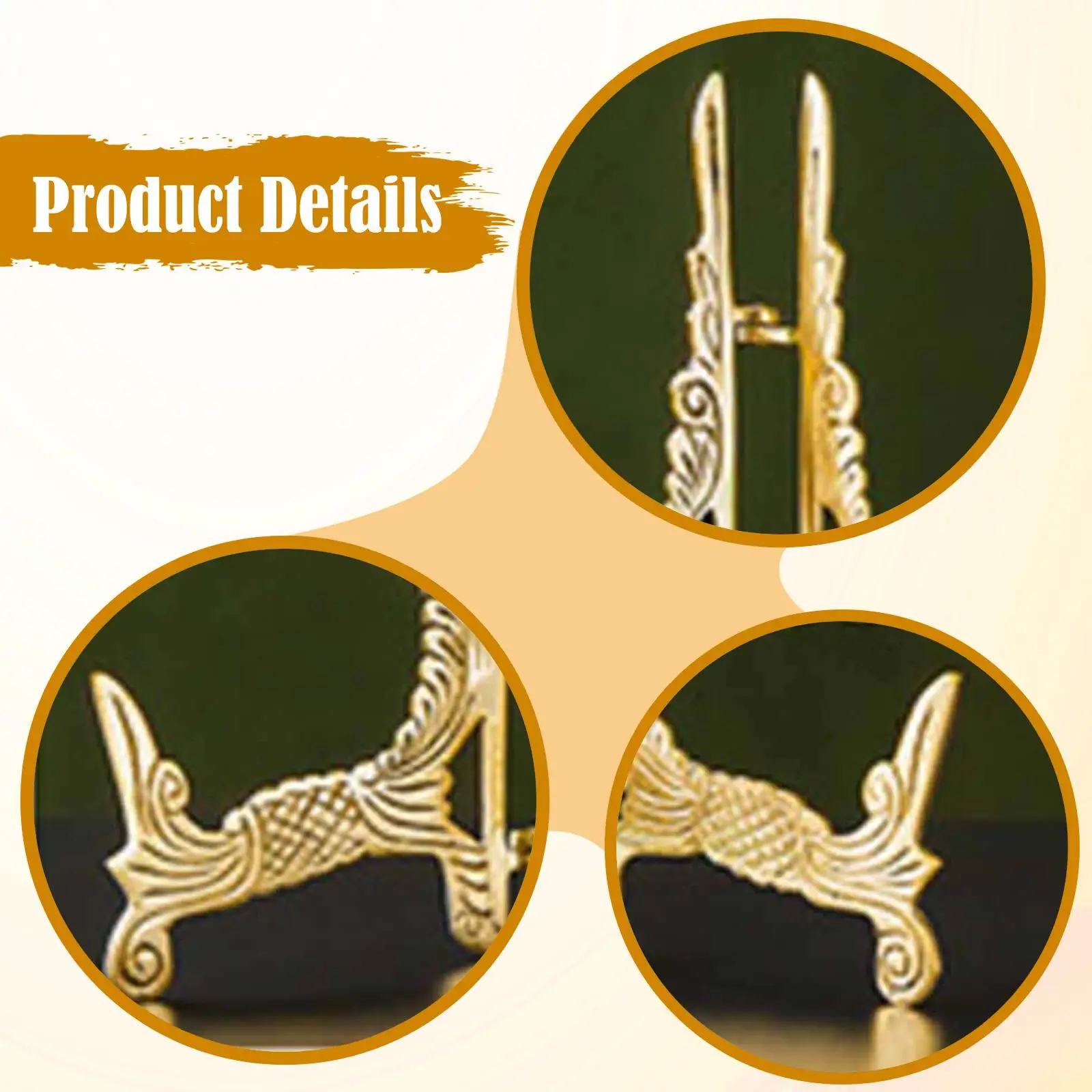 Plate Stand Display,Tabletop Art Holder Photo Picture Frame Holder Foldable Brass Easel for Bookstore