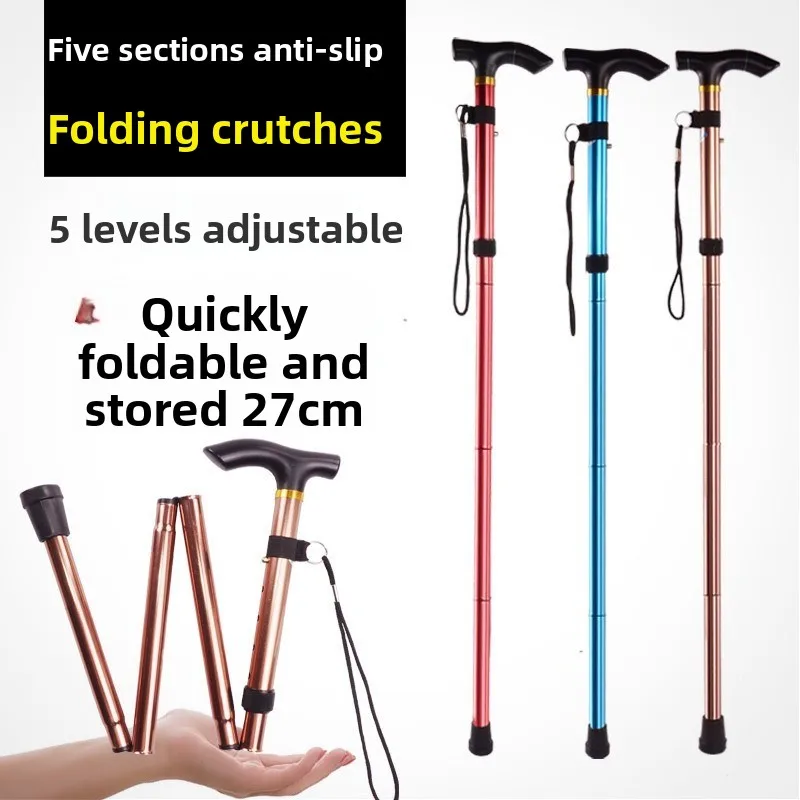 Multifunction Walking Stick Trekking Poles Telescopic Fold Crutches Hiking Stick Crutch Elderly Metal Stick Walking Cane Outdoor