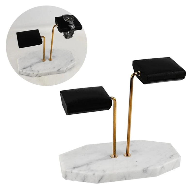 

Marble Base Gold Support Rod Watch Stand Display Stand PU Leather Double Watch Jewelry Storage Rack