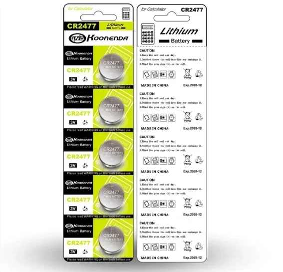 계산기 단추 리튬 배터리, 고성능 손전등, 고온 저항, 동전 배터리, CR24771000Mah, 3V