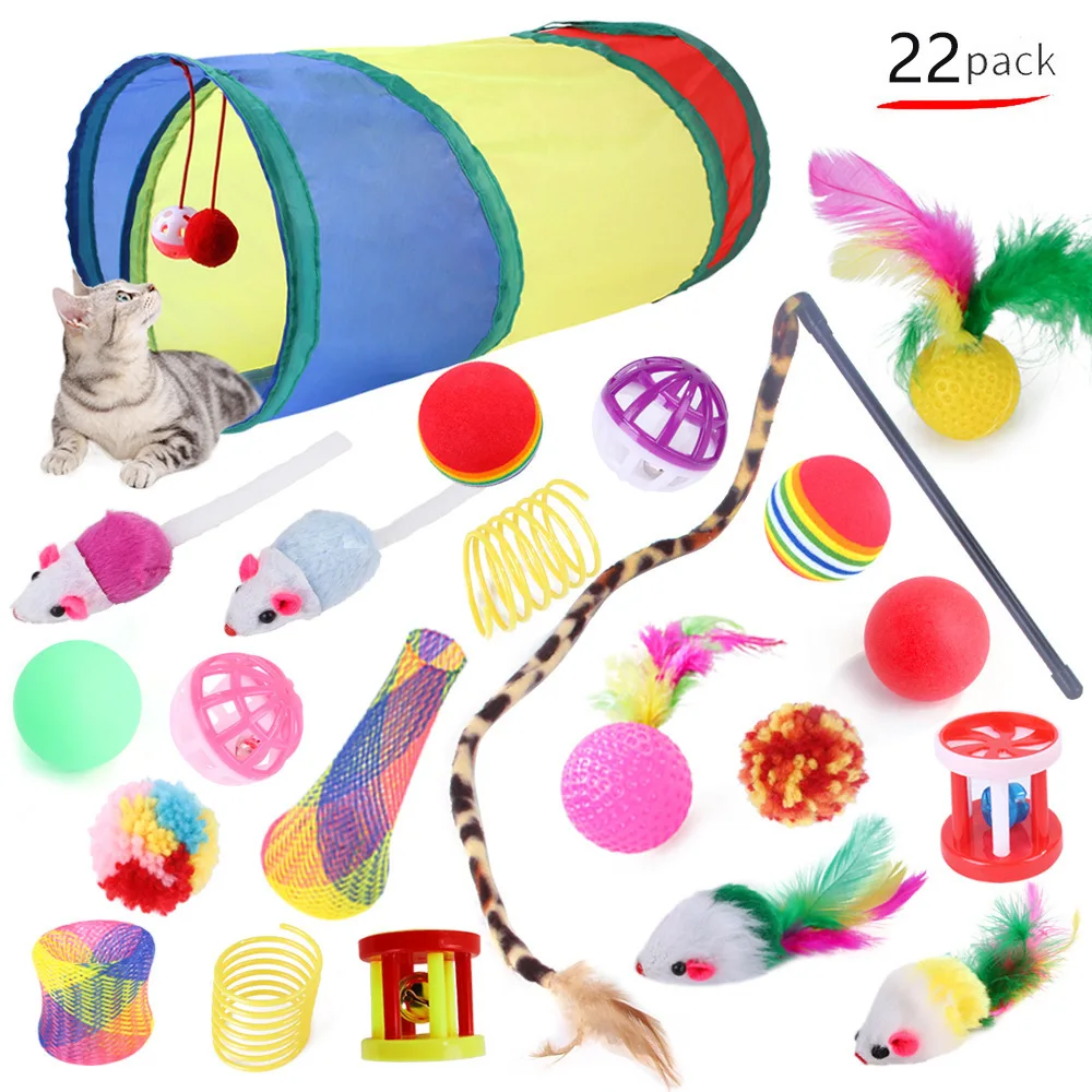 Pet Cat Toys Combination Set Cat Toy Funny Cat Stick Sisal Mouse Bell Ball Tunnel Supplies Kitten Toys Variety Pack Accessories