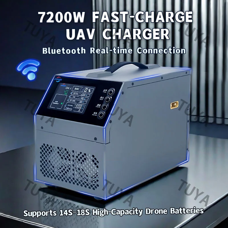 7200W 80A Dual Channel Smart Charger for 14S-18S Agricultural Drone LiPo LiHV Battery with BMS Communication