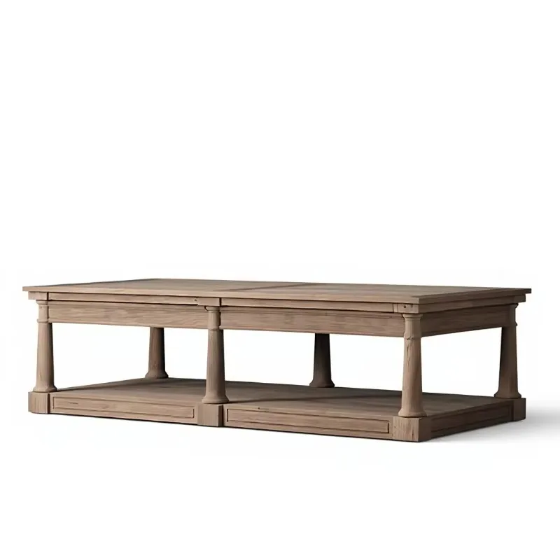 Vintage Farmhouse Two-Tier Wood Table, Turned Support Legs Desk for Home Hotel Villa Use
