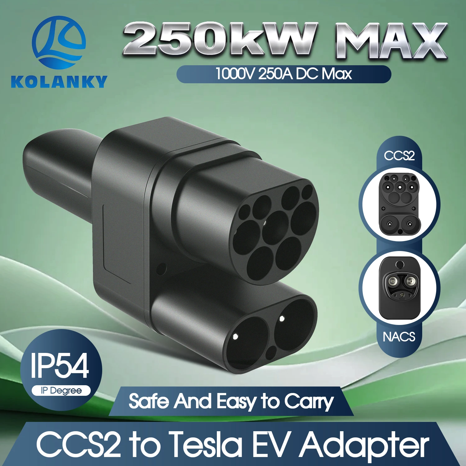 Kolanky CCS2 To Nacs AC/DC EV Adapter EV Connector For NACS Electric Vehicles Fast Charging 250KW Max Fit for Model 3/X/Y/S