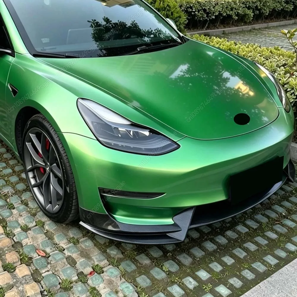 

For Tesla Model 3 2017 To 2023 ABS Splitter Diffuser Gloss Black / Carbon Look Body Kit Car Front Bumper Lip Chin Spoiler Tuning