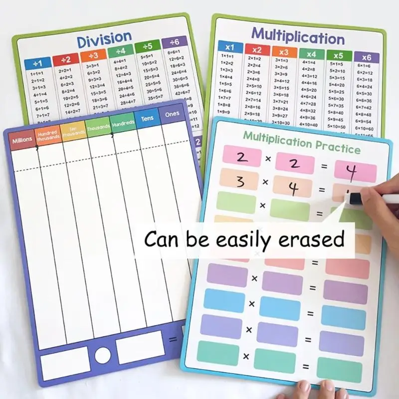 Study Aid For Students Multiplication Division Learning Practice Erasable Board 77JC