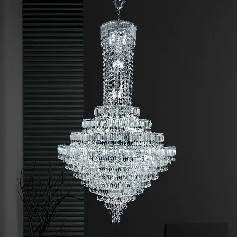 Duplex Villa Crystal Chandelier Luxury Living Room Building Middle Building Hotel Hollow Spiral Staircase Long Zhongshan Lamps