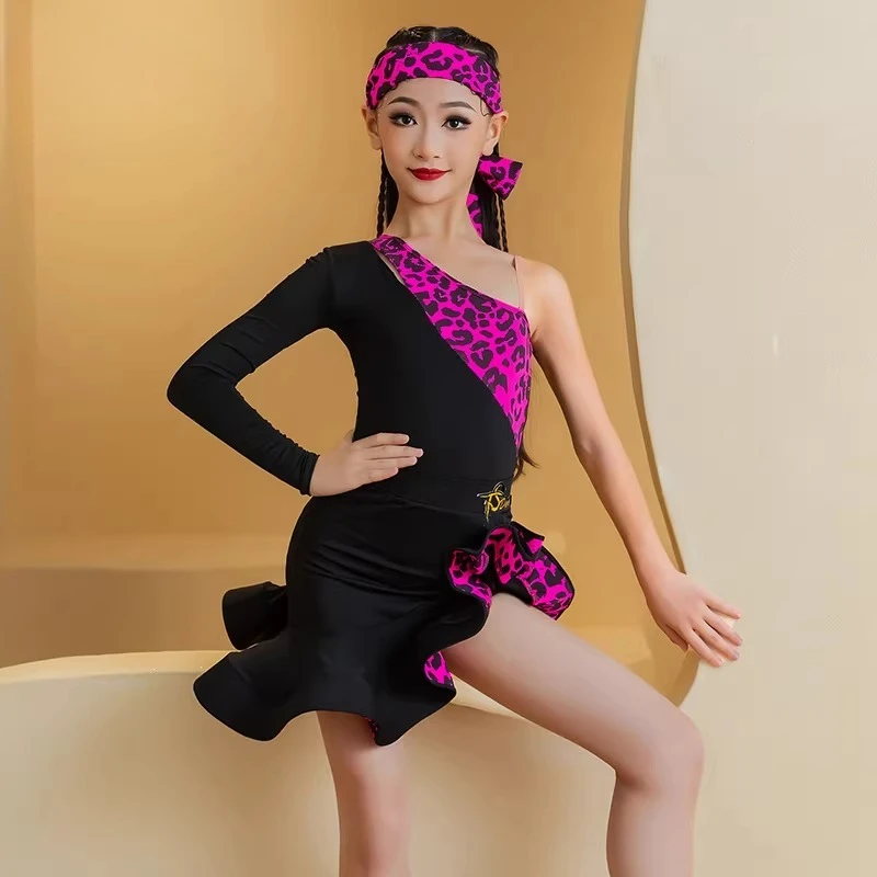 

Детский костюм для латиноамериканских танцев для девочек: комбинезон-леотард, юбка-клеш, наряд для выступлений и тренировок, профессиональная стандартная одежда