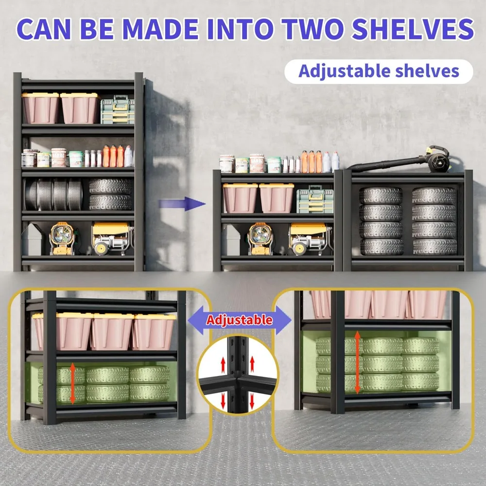 

2 Set Heavy Duty Garage Shelving Unit 72H with 5 Tier Adjustable Metal Steel Utility Shelf Rack for Tools Storage in Garage Bas