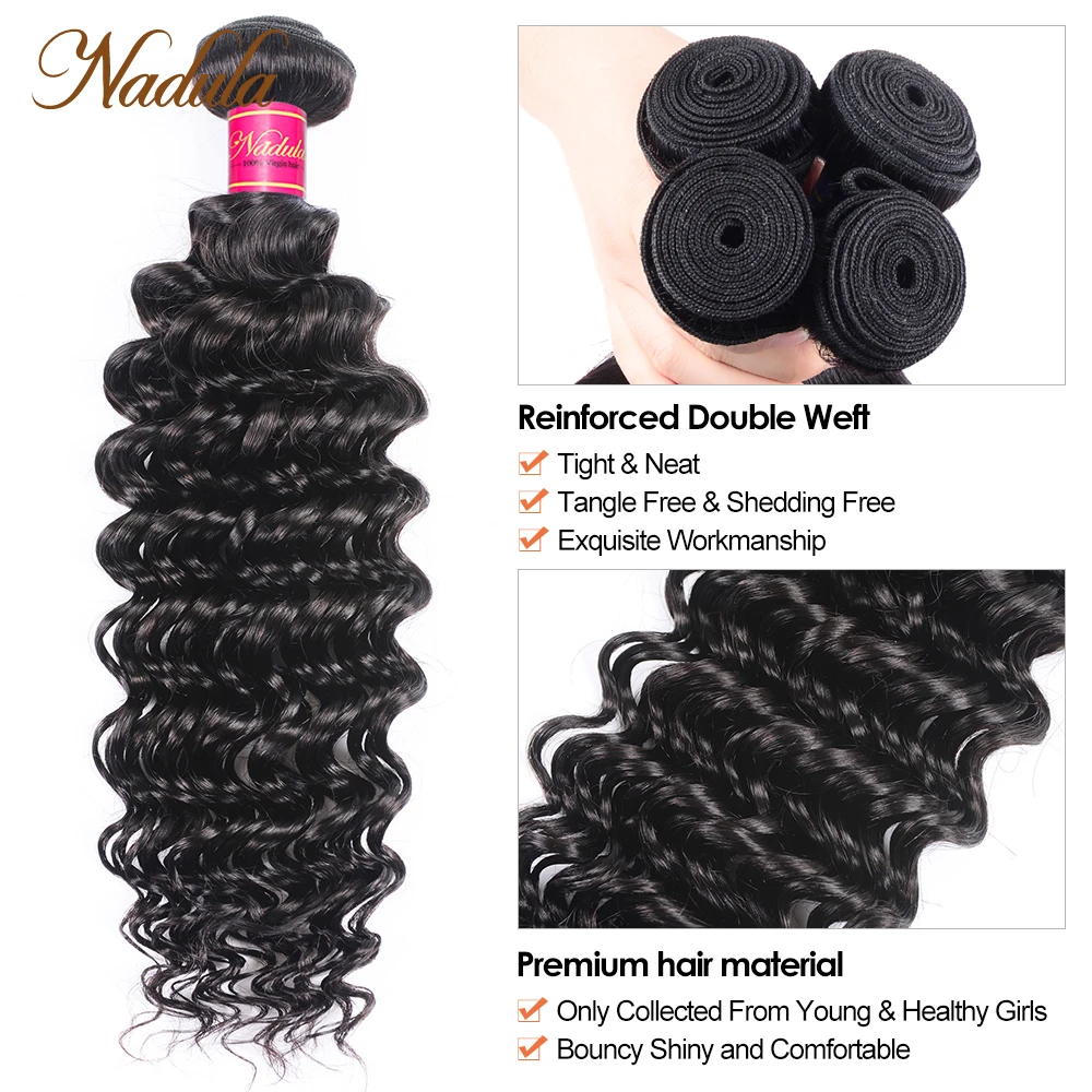 Nadula-Deep Wave Cabelo Humano Weave Pacotes, Cor Preta, Em Massa, Barato, Atacado, Onda Profunda, 8A