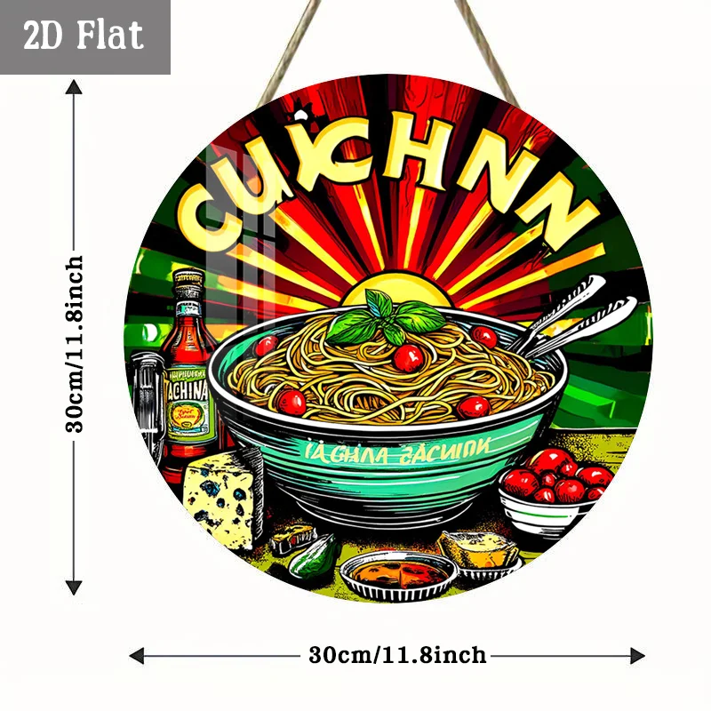 2D Flat, 1pc Retro Spicy Noodles Wall Decor - Ramen Sign Suitable for Home, Garage, Dining Room, Cafe, Round Wooden Panel Painti