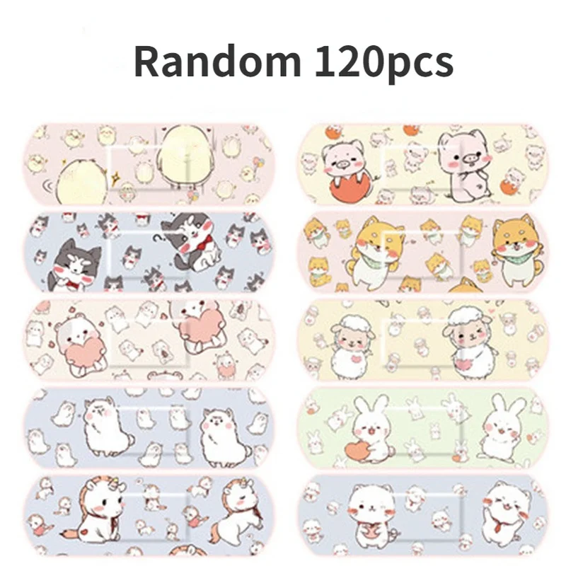 120pcs Cartoon Animal Band Aid Children Breathable Wound Plaster Waterproof Adhesive Patch Woundplaster First Aid Strips