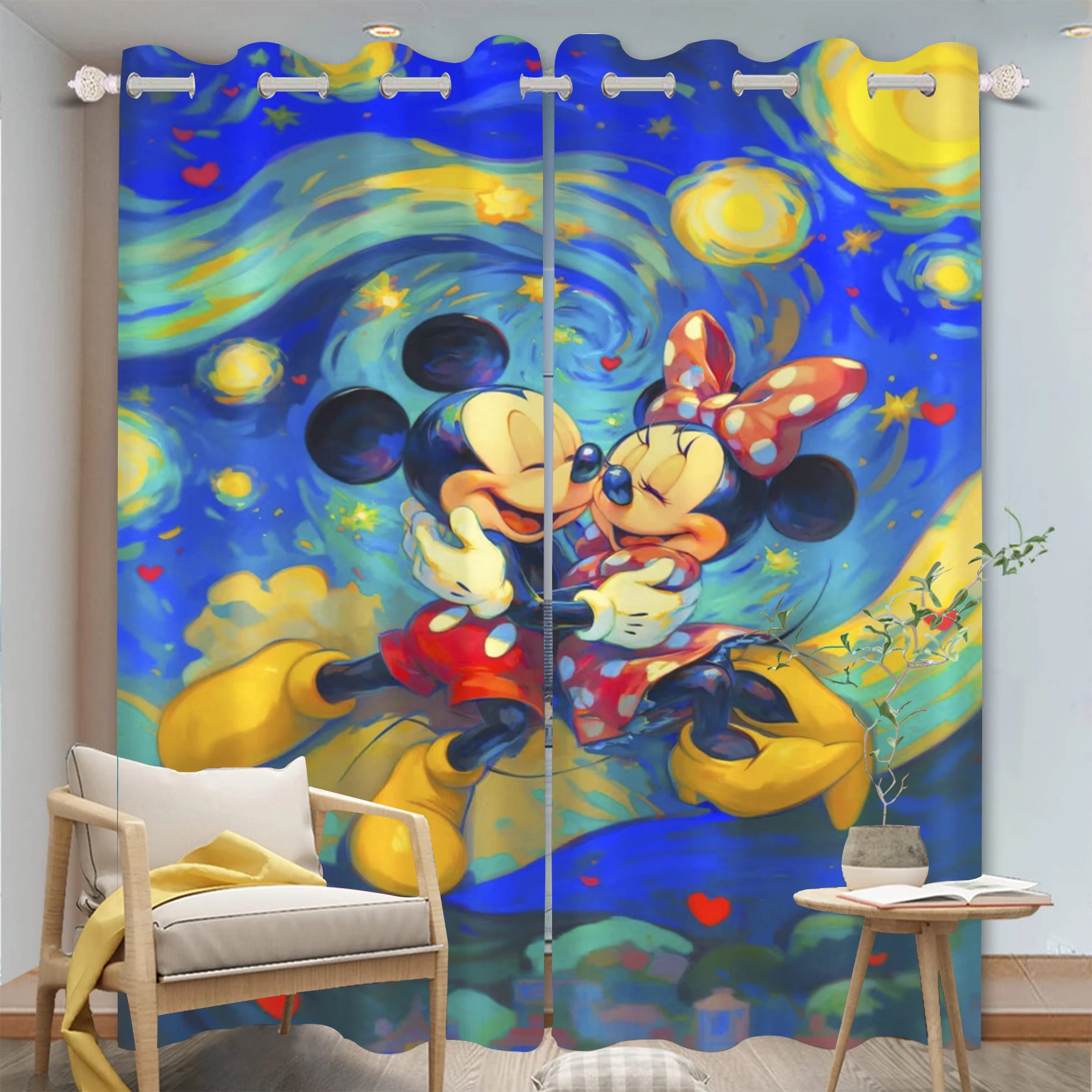 Mickey Mouse Disney Minnie Home Cartoon Curtain  Cute Printing Curtains Living Room Bedroom Heat and Sun Protection