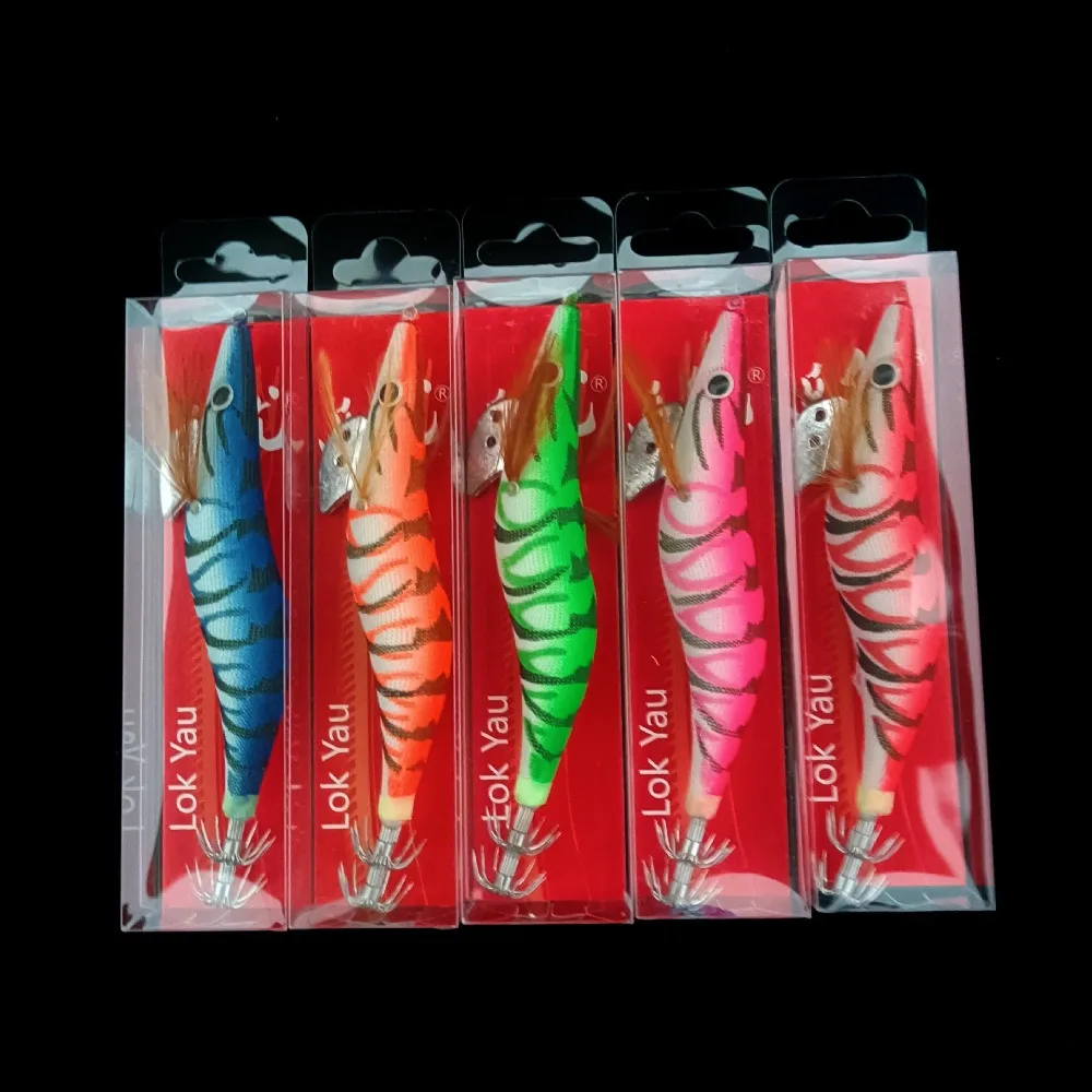 5pcs Fishing Lure Artificial Squid Hook Jigs Noctilucent Squid Cuttlefish Jigs Lures Spinnerbait Wood Shrimp 12g 14.5g 19.9g