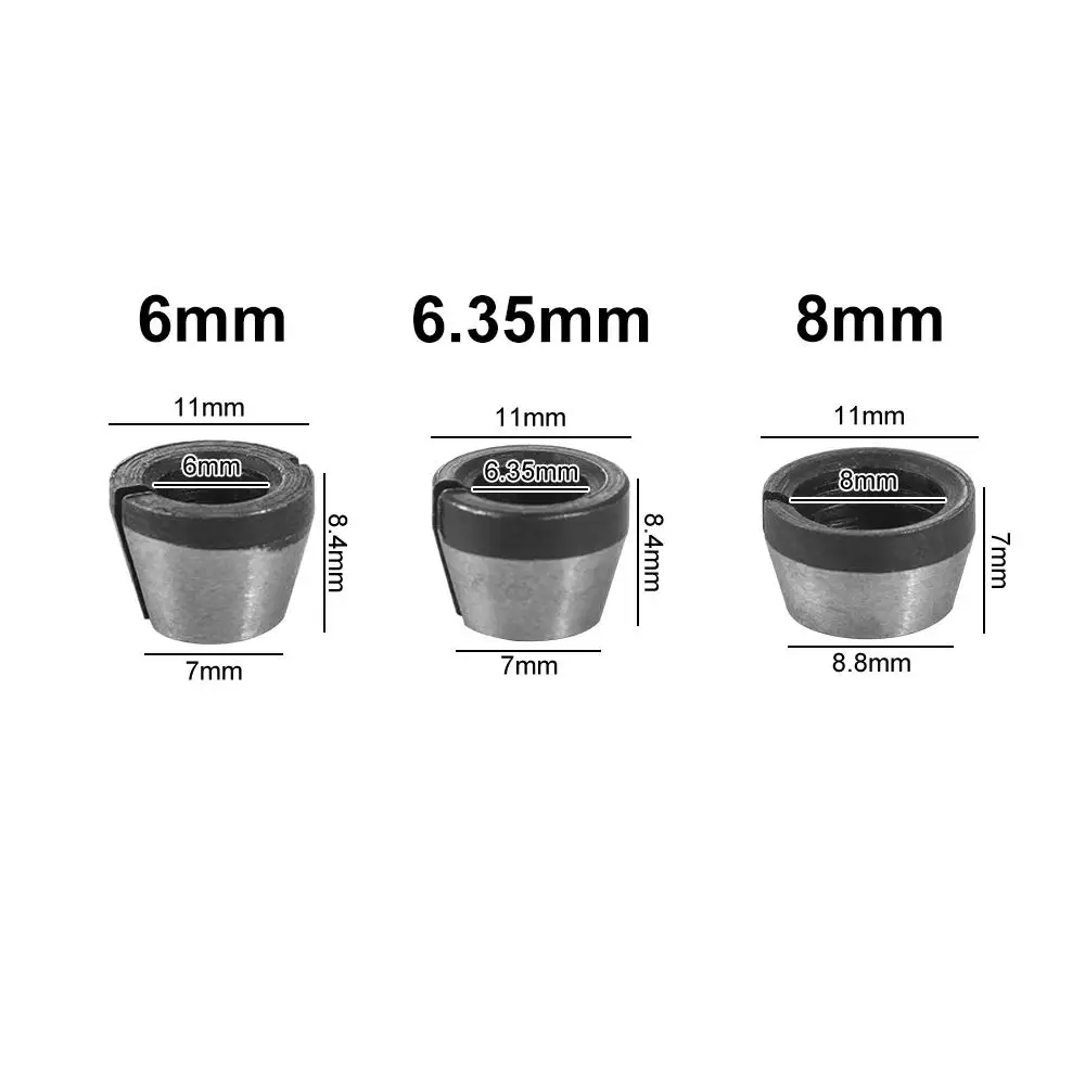 6mm 6.35mm 8mm Milling Cutter Collet Adapter High Precision Portable Collet Chuck Adapter Durable Carbon Steel Carpentry Adapter