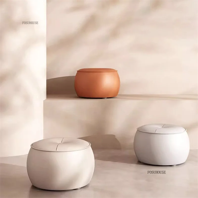 

Круглый пуфик в скандинавском стиле с подсветкой для прихожей, современная подставка для ног из искусственной кожи для смены обуви в гостиной и входа