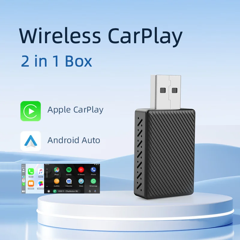 Wireless CarPlay 2 in 1 Box Plug and Play Fashionable and Portable CarPlay and Android Auto AI 5GHz WiFi5 Transmission Speed