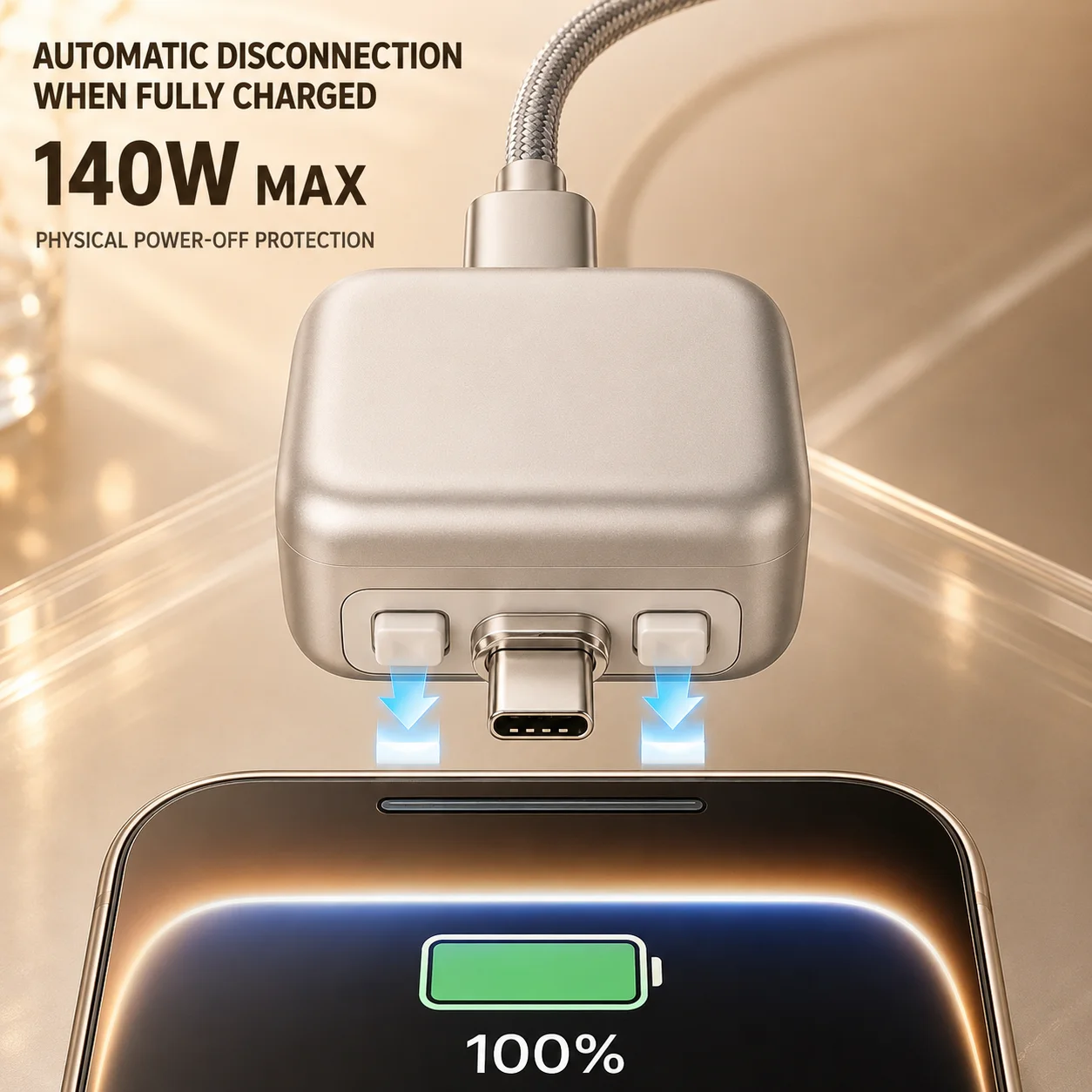 Intelligence Full Charge Auto-Disconnect Charging Adapter 140W Fast Charge Safety Separator Automatically for Type-C Devices