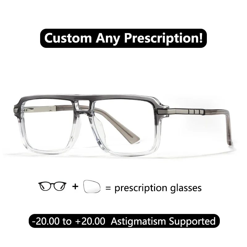 

Double-beam Vintage Prescription Glasses Men Anti Blue Light Reading Glasses Progressive Astigmatism Photochromic Myopia Glasses