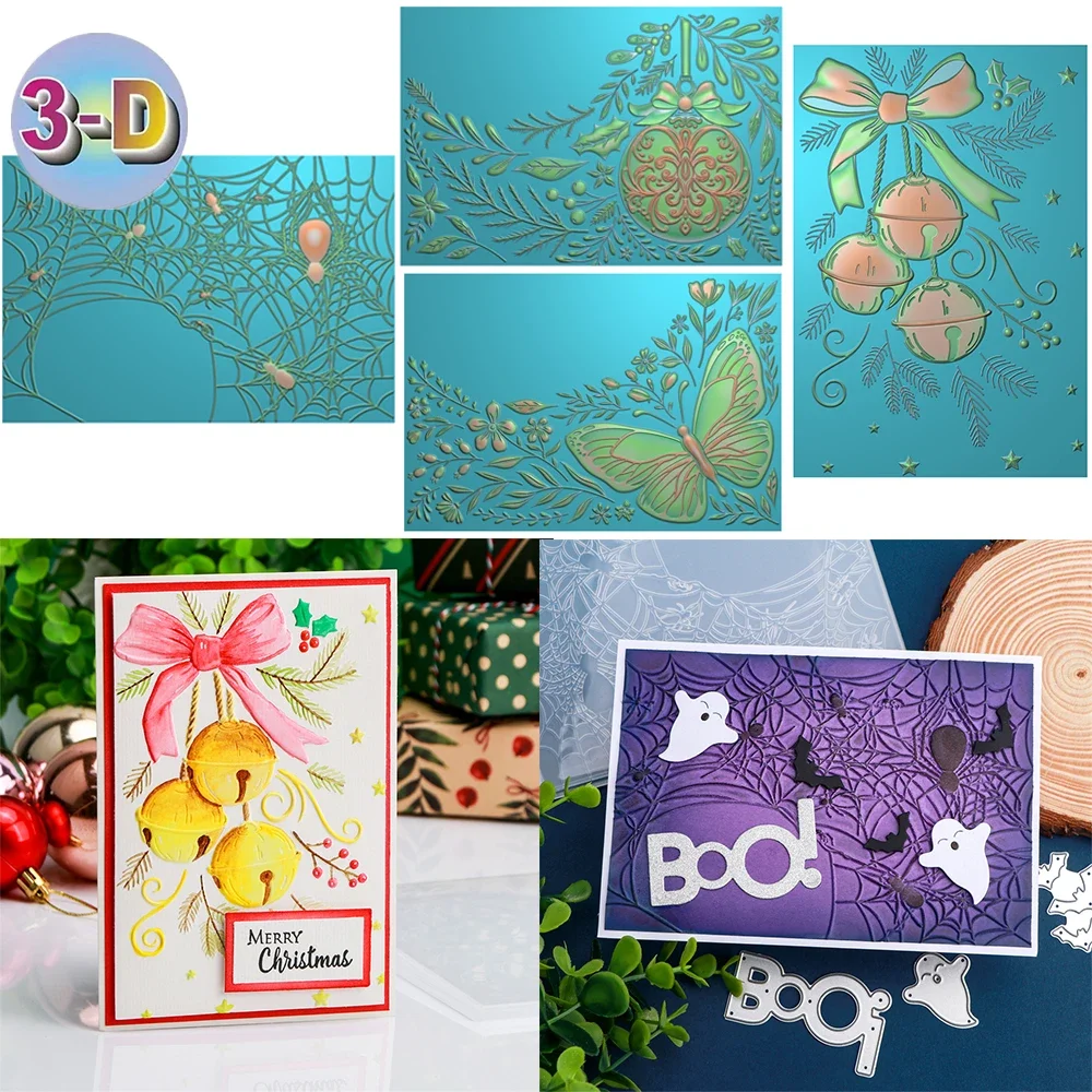 3D Embossing Folder Christmas Bell Spooky Spiders Butterfly Patterns For Adding Textured Detail To Paper Crafting Project Making