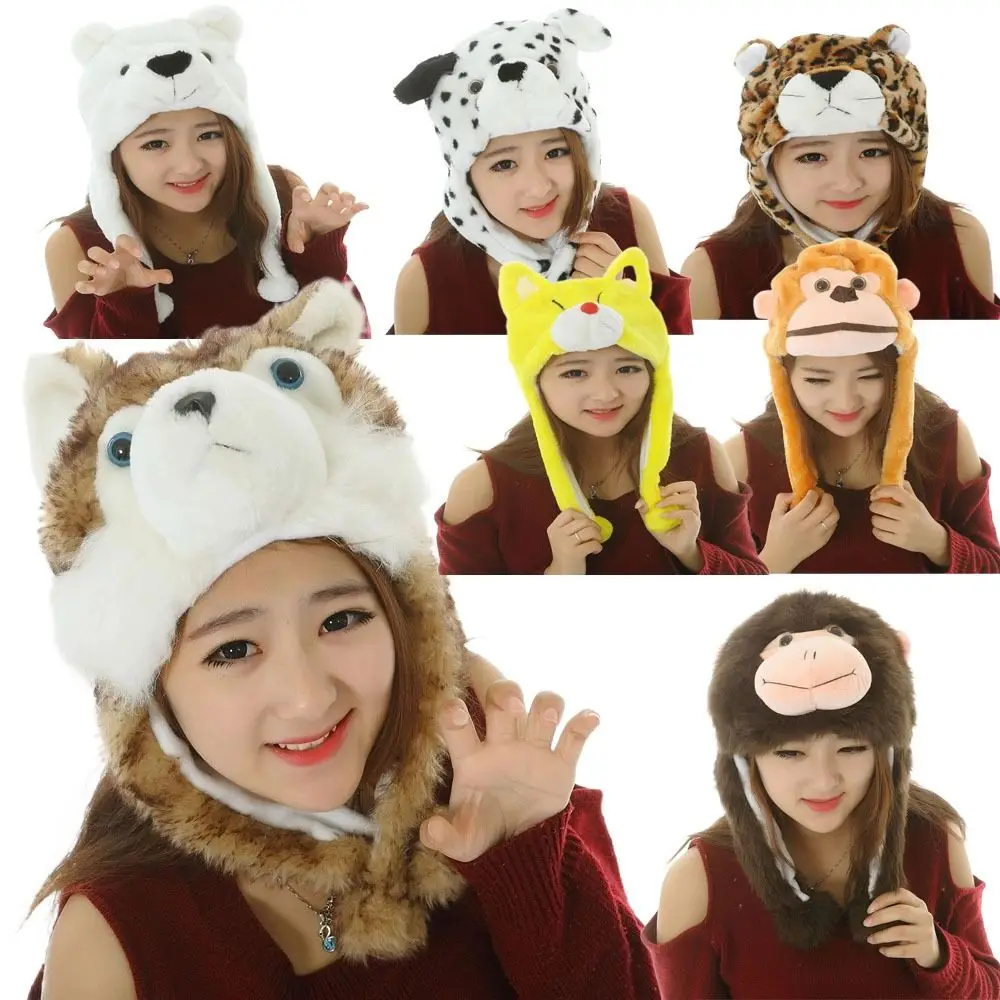 Cartoon Plush Moving Hat Animal Neck Warmer Movable Ears Airbag Cap Funny Toys Trapper Hat Animal Earflap Hat Cosplay Party