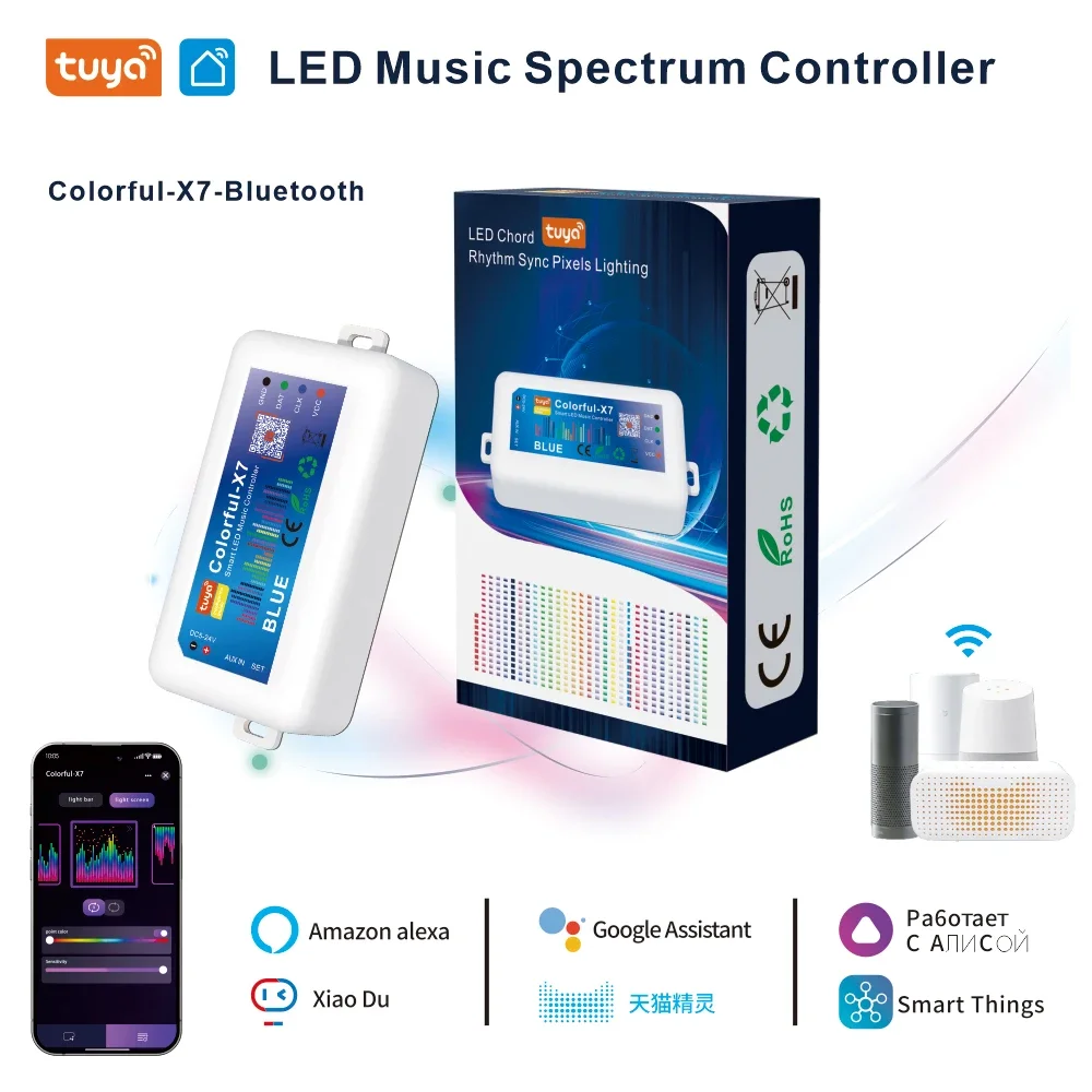 

LED Rgbic Strip Light Controller Tuya Smart App Bluetooth Controller Ws2811 Addressable colorful—X7 Alexa Goolge Voice Control