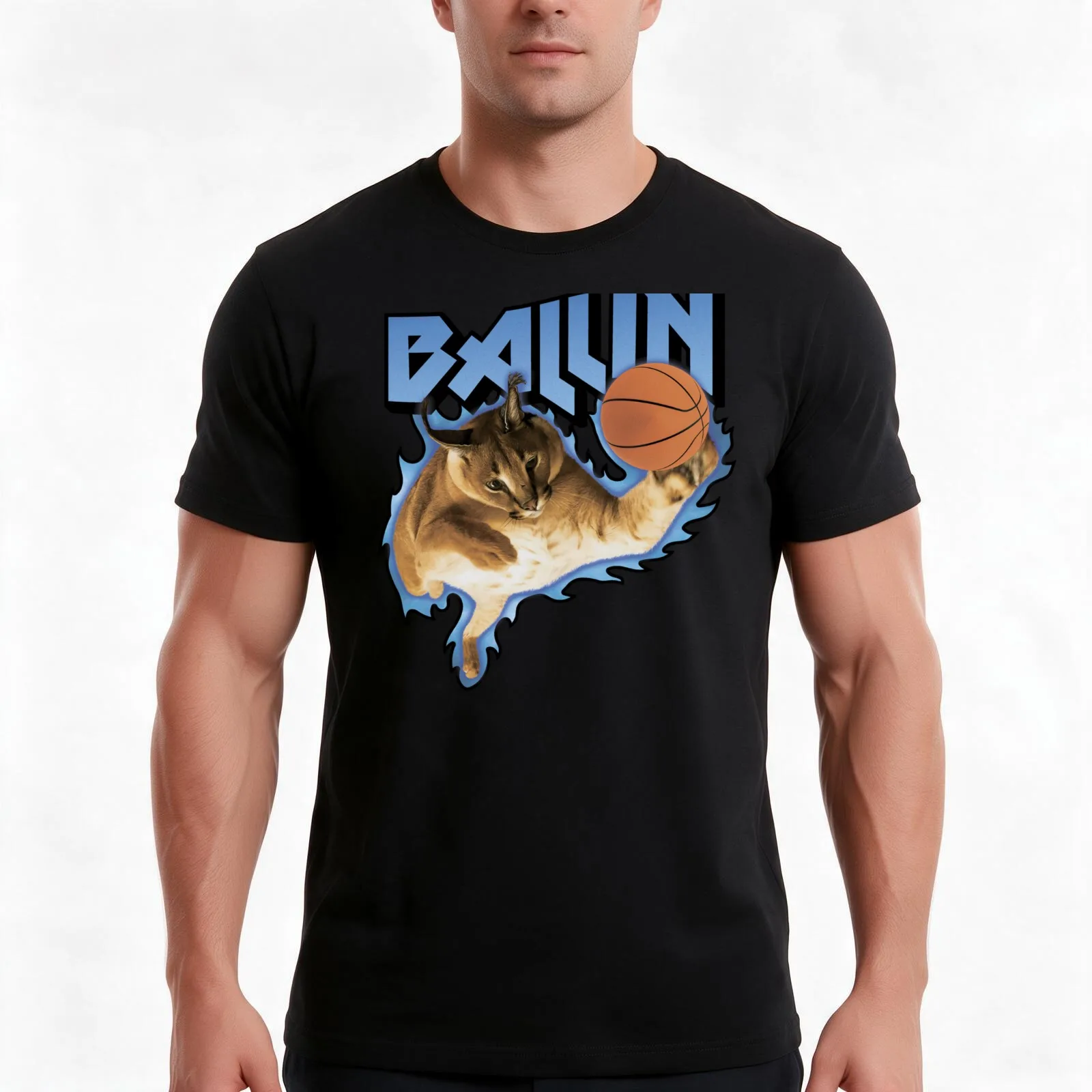 BIG FLOPPA BALLING T-Shirt, Summer Casual Cotton Tee, Oversized Streetwear Tops, Vintage Graphic Print, Loose Fit Short Sleeve