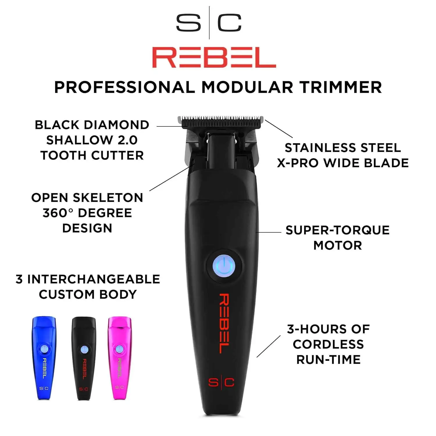 Rebel Professional Cordless Barber Hair Tools Collection with Super-Torque Motor - Hair Clippers and Trimmers